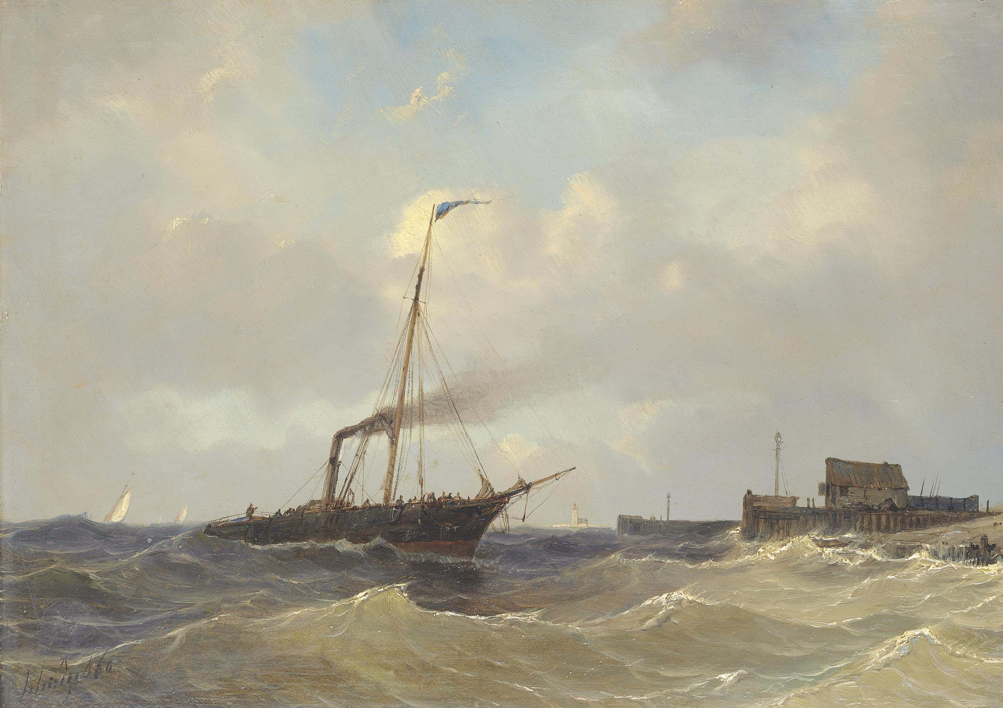 Petrus Paulus Schiedges, The Elder - A Steamer Running Inshore Off The Low Countries