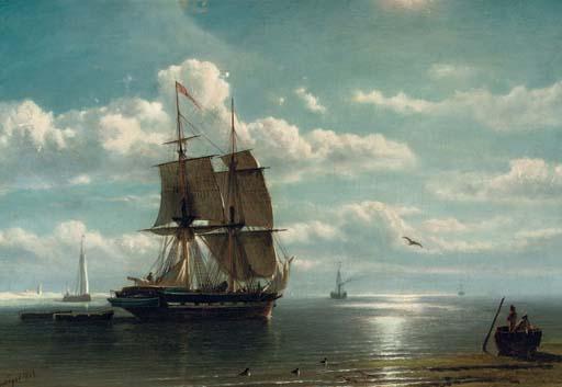 Petrus Paulus Schiedges - A two-master by a coast