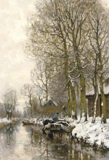Petrus Paulus Schiedges - Along a snowcovered stream