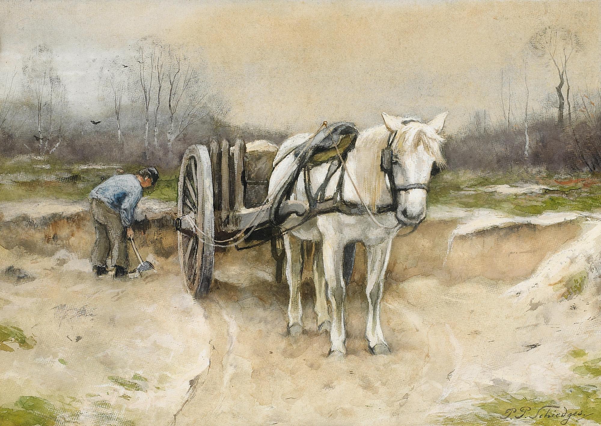 Petrus Paulus Schiedges - Bauer mit Pferdekarren in den Dünen