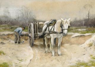 Petrus Paulus Schiedges - Bauer mit Pferdekarren in den Dünen