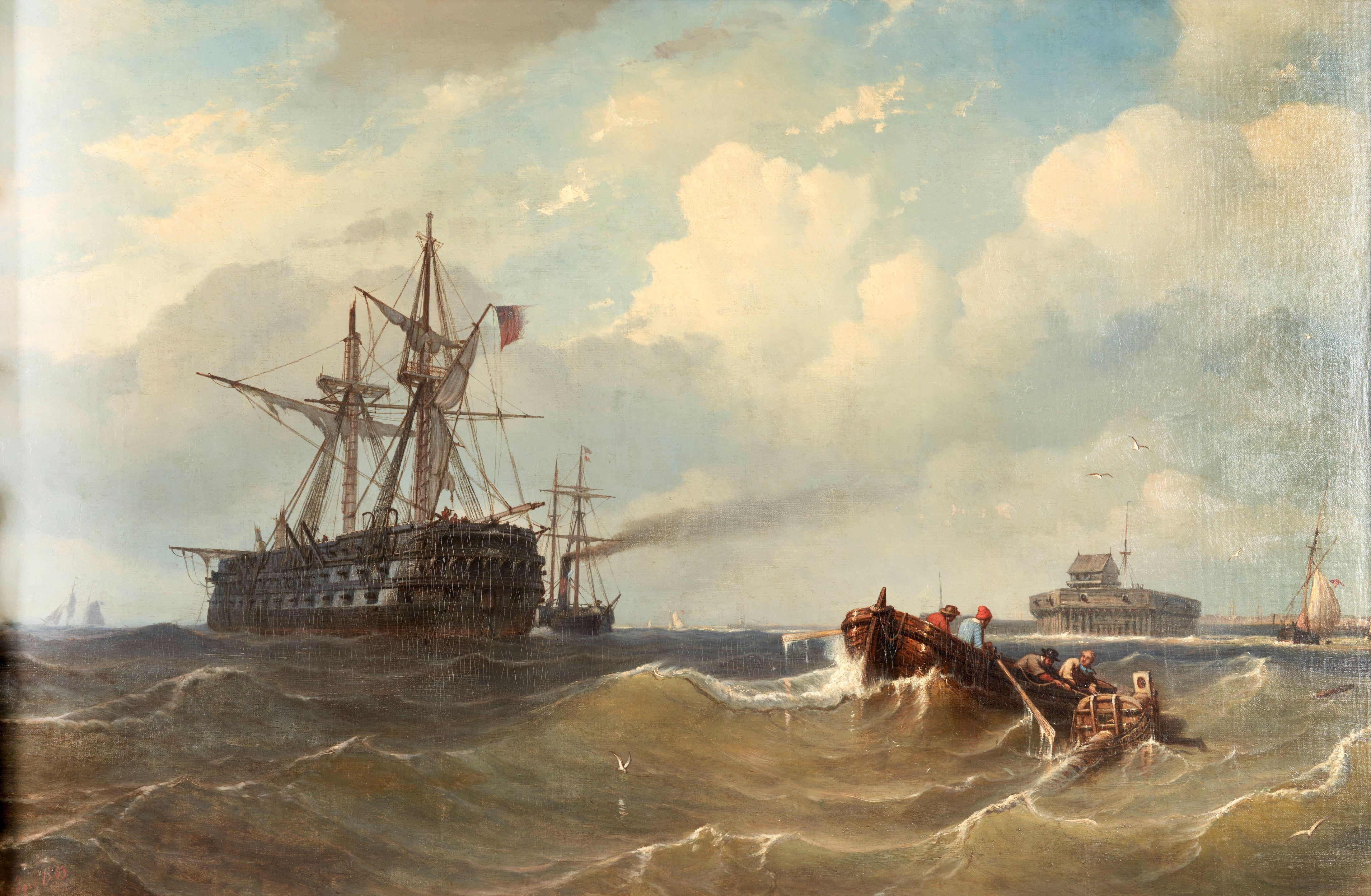 Petrus Paulus Schiedges - British Man of War Retrieves the Mast off Calais
