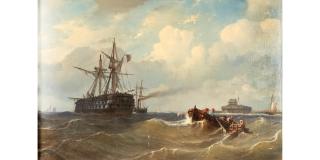 Petrus Paulus Schiedges - British Man of War Retrieves the Mast off Calais