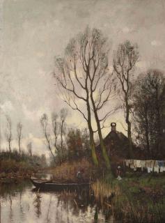 Petrus Paulus Schiedges - Daily activities along a river in an autumn landscape
