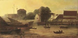 Petrus Paulus Schiedges - Shipping in the harbour of Batavia
