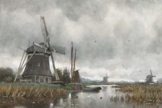 Petrus Paulus Schiedges - Windmill in a polderlandscape