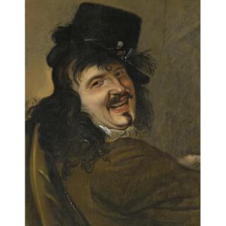 Petrus Staverenus - A Laughing Man Wearing A Black Hat