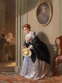 Petrus Theodorus van Wijngaerdt - Interieur mit einer lauschenden jungen Dame an der Tür