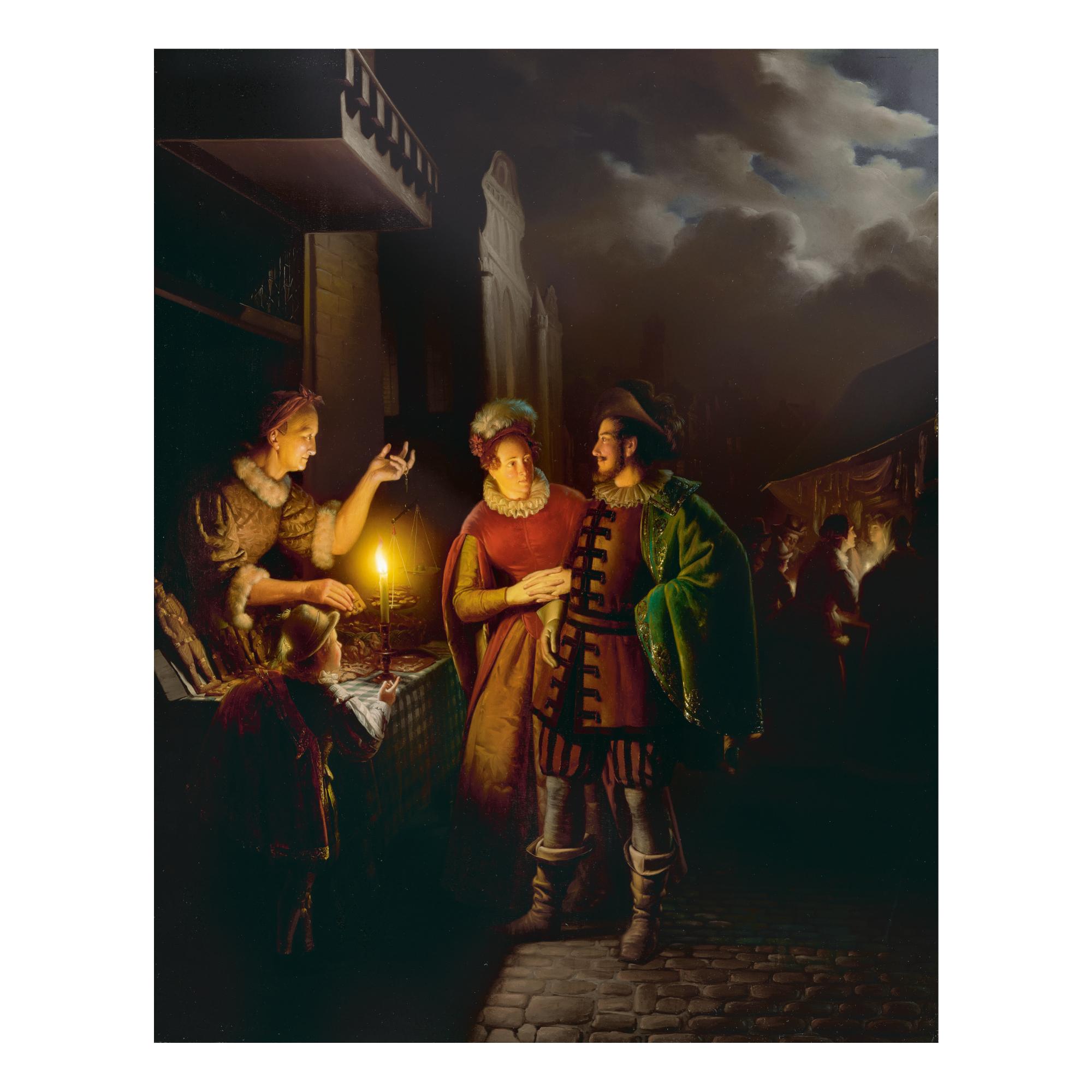 Petrus Van Schendel - A Gingerbread Seller By Candlelight