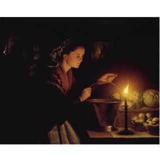 Petrus van Schendel - A Market Scene By Candlelight