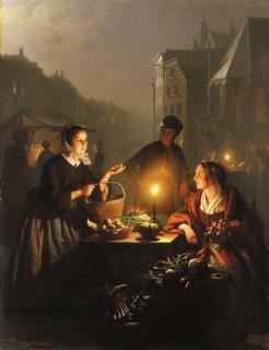 Petrus Van Schendel - A Moonlit Vegetable Market
