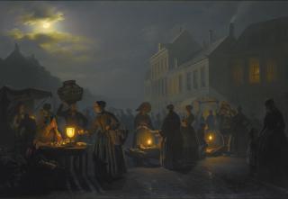 Petrus Van Schendel - Belgian a Market At Dusk