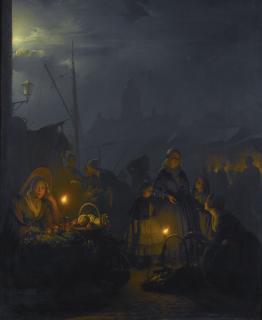 Petrus van Schendel - Belgian Dutch Market By Moonlight