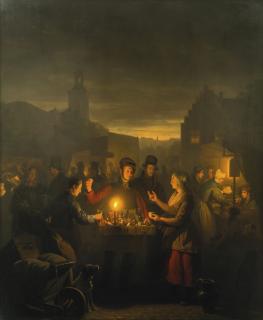 Petrus Van Schendel - Belgian The Noordermarkt By Night, Amsterdam