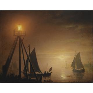 Petrus van Schendel - Boats At Moonlight