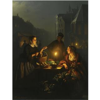 Petrus Van Schendel - Dutch a Vegetable Seller At The Groenmarkt, The Hague