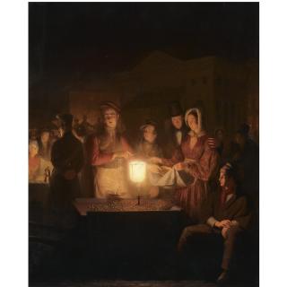 Petrus Van Schendel - Dutch An Almond Seller At The \'Botermarkt\' In Amsterdam By Candle Light