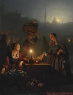 Petrus Van Schendel - Dutch buying Fruit And Vegetables At The Night Market