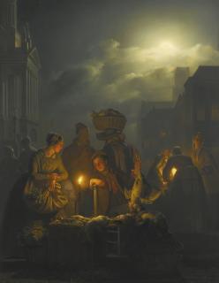 Petrus Van Schendel - Dutch night Market In The Kaasmarkt, Rotterdam