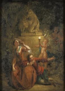 Petrus van Schendel - Galant sällskap vid fackelbärande putto