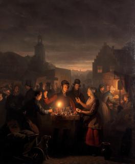 Petrus van Schendel - The Noordermarkt by Night, Amsterdam