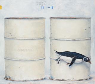 PG Thelander - ”Pingvin vid tunnor”