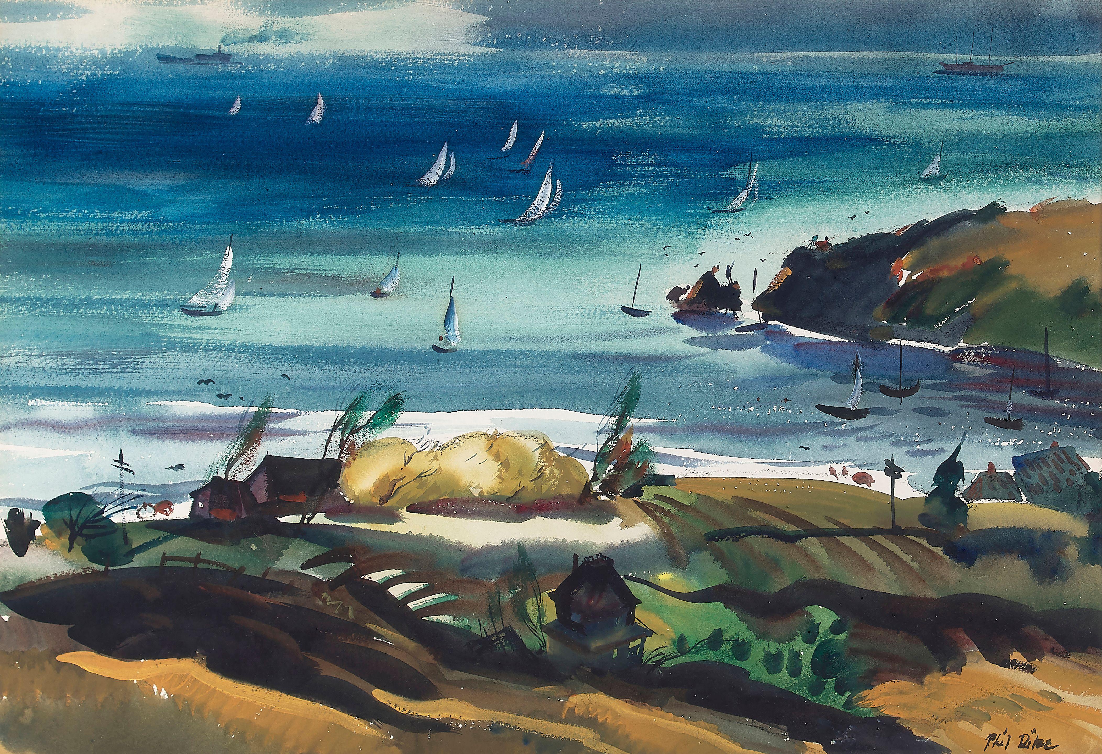 Phil Dike - Corona del Mar sight 12 3/4 x 18 3/4 in. framed 23 x 29 in.