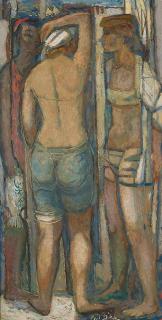 Phil Dike - Figures (At the Beach) 20 3/4 x 10 3/4 in. framed 25 1/2 x 15 1/2 in.