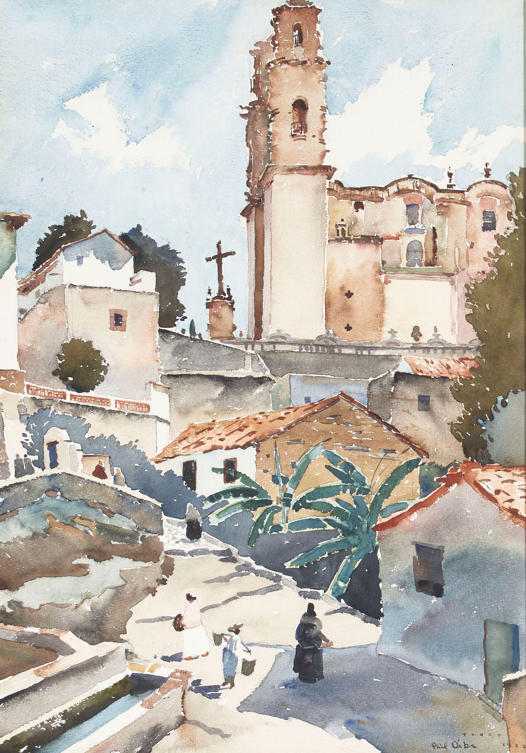 Phil Dike - Taxco sight 20 3/4 x 14 in. framed 29 x 22 in.