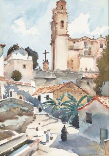 Phil Dike - Taxco sight 20 3/4 x 14 in. framed 29 x 22 in.