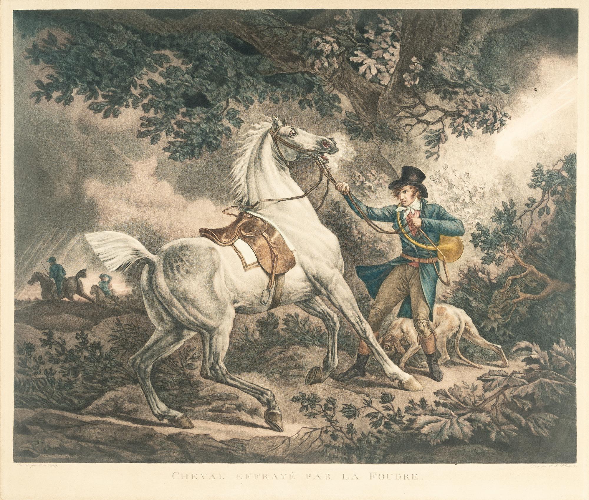 Philibert Louis Debucourt - 2 Bll.: Cheval Effrayé par la Foudre – Chasseur Égaré