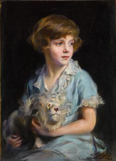 Philip Alexius de László, P.R.B.A. - Portrait of a Child with a Steiff Lion