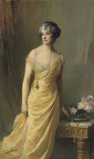 Philip Alexius de László - Lady Ludlow, Née Alice Sedgwick Mankiewicz (Previously Lady Wernher), Standing, Three-Quarter-Length, In A Yellow Evening Dress