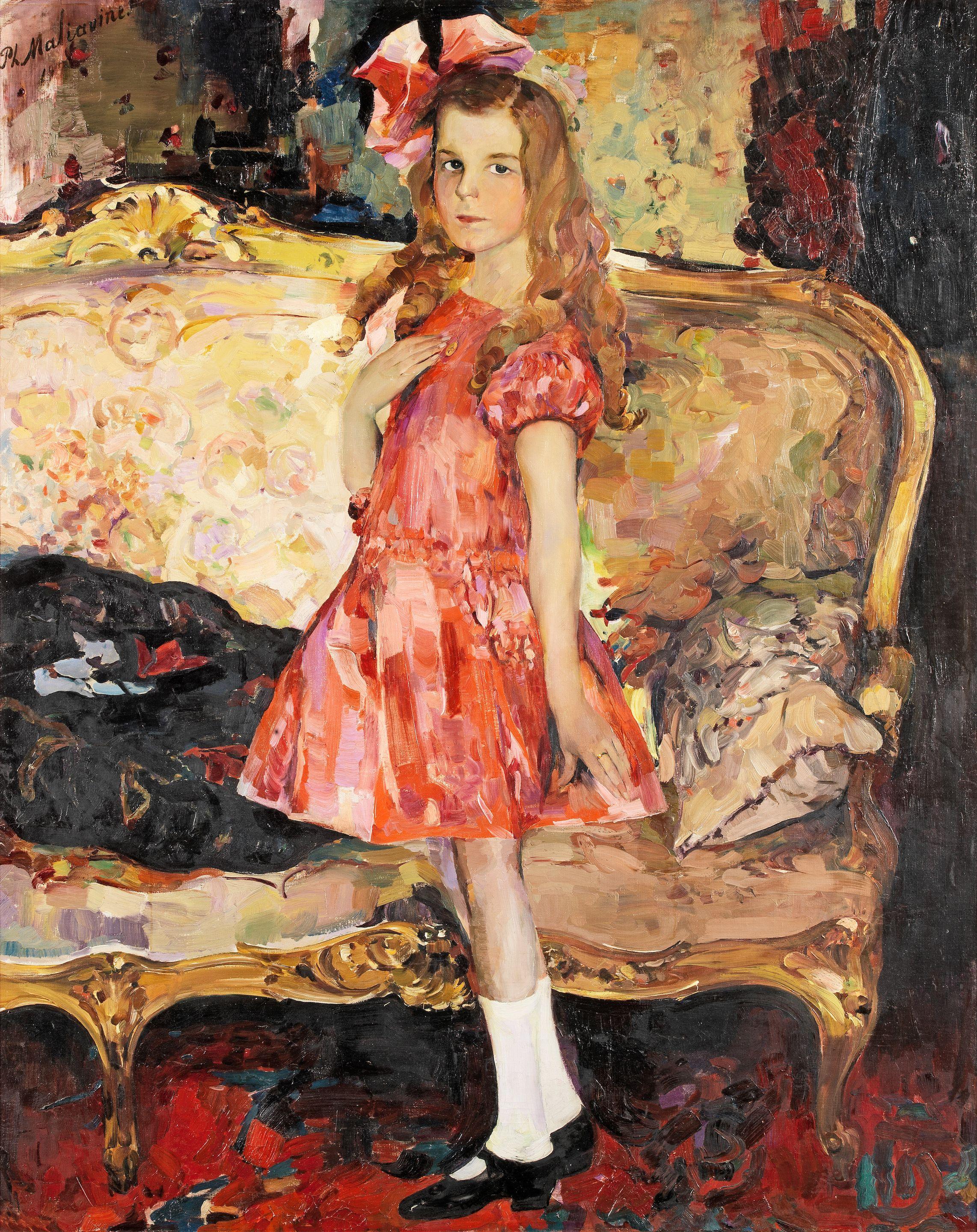 Philip Andreevich Maliavin - Portrait of a young girl in a pink dress