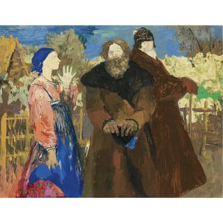 Philip Andreevich Maliavin - Young Girl With Two Peasants