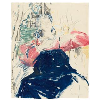 Philip-Andreevich Maliavine - Paysanne À La Jupe Bleue Et Au Corsage Rose