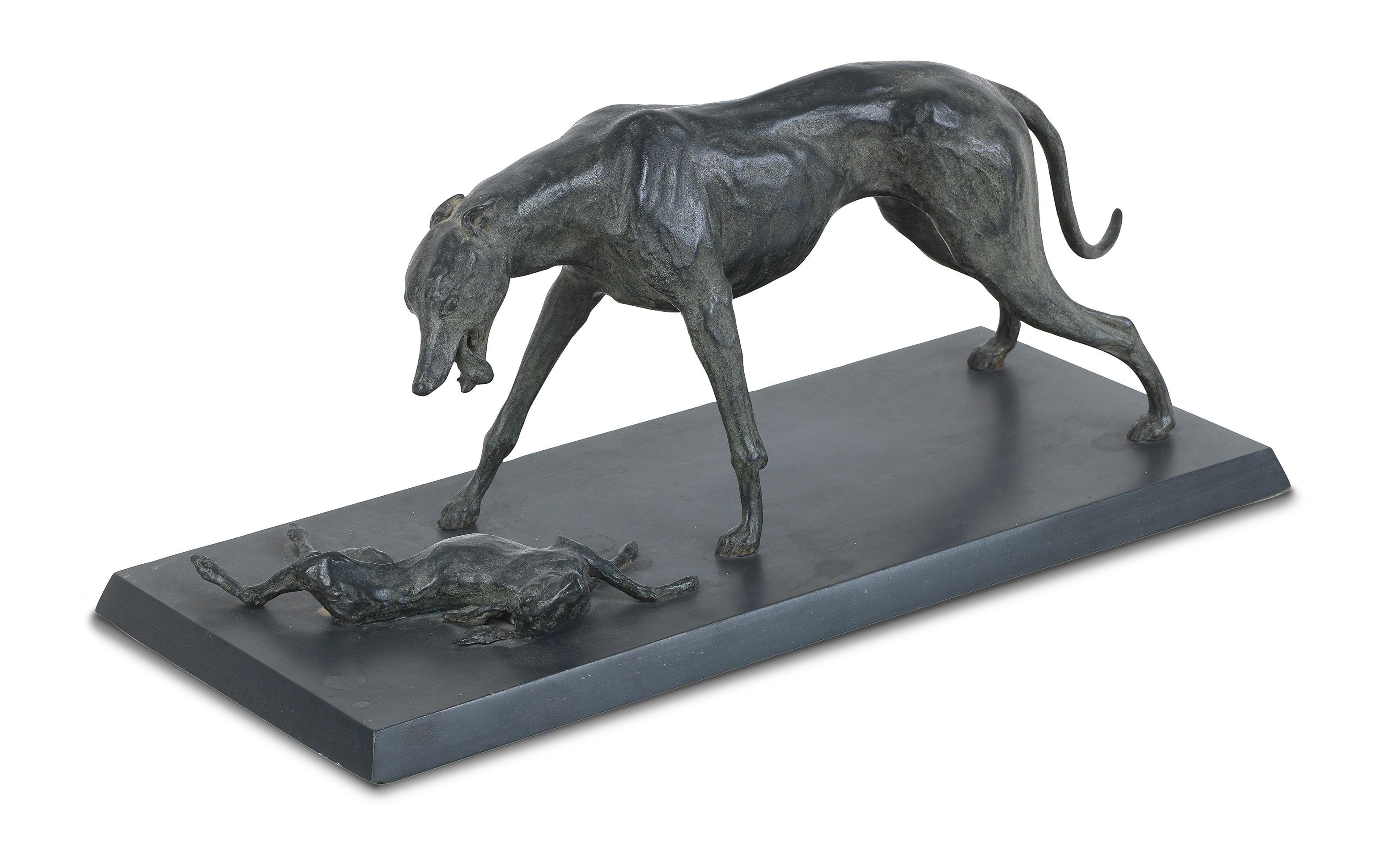 Philip Blacker - Greyhound and Hare 46cm (18 1/8in) long