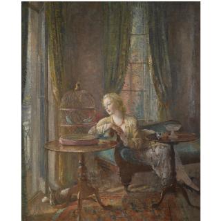Philip Connard, R.A. - British Georgina And The Budgerigars