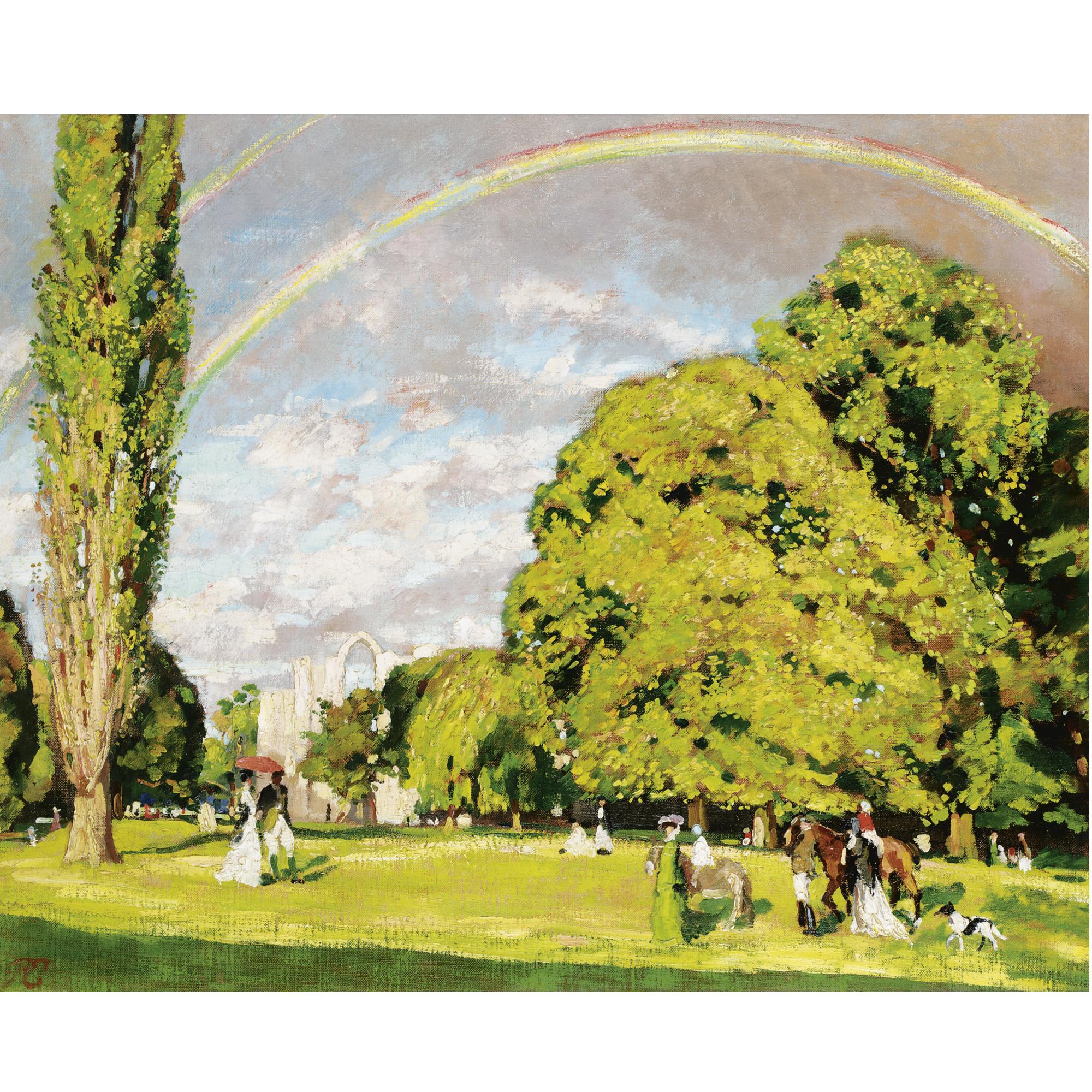 Philip Connard, R.A. - Figures Strolling In A Park With Ruins In The Distance