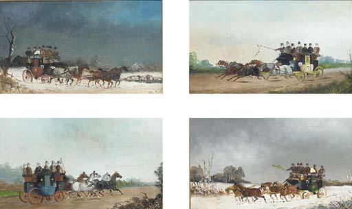 Philip H. Rideout - A Set Of Four Winter And Summer Coaching Scenes; And A Set Of Four Racing And Coaching Scenes