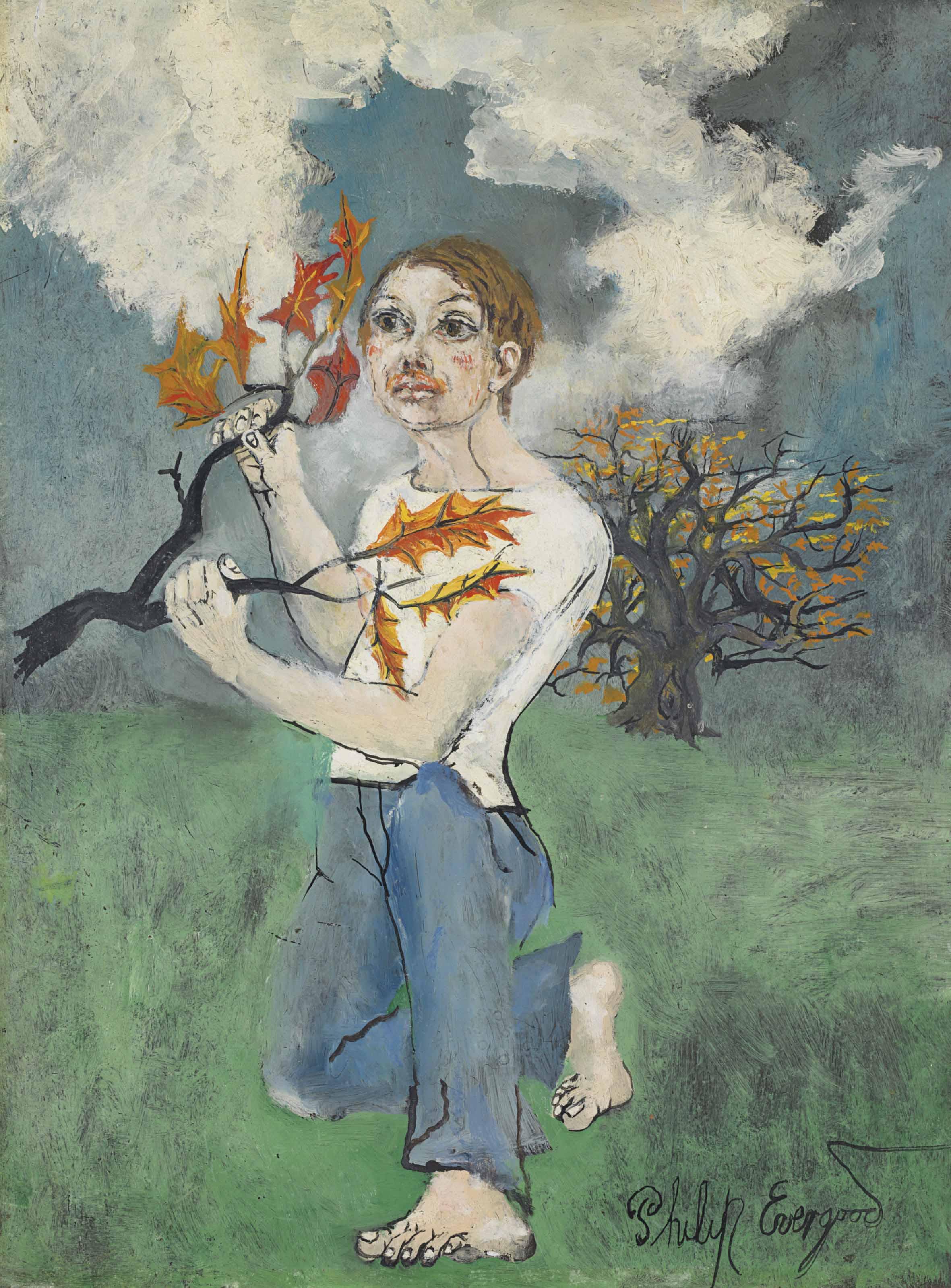 Philip Howard Evergood - Self-Portrait with Oak Branch