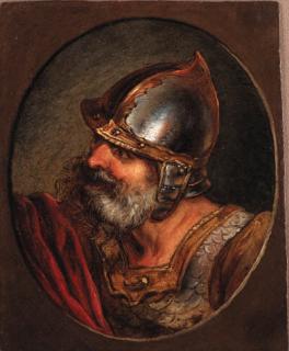 Philip Jakob de Loutherbourg, R.A. - Head of a Roman soldier, in a painted oval