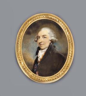 Philip Jean - A gentleman, facing left in grey coat, red waistcoat and white frilled cravat, powdered hair en queue, wearing a breast star and the badge of an Order on an orange ribbon about his neck