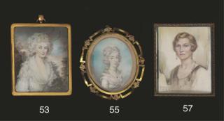 Philip Jean - A young lady, in friled white dress adorned with pearls, wearing a gold necklace, a white ribbon in her powdered curling hair