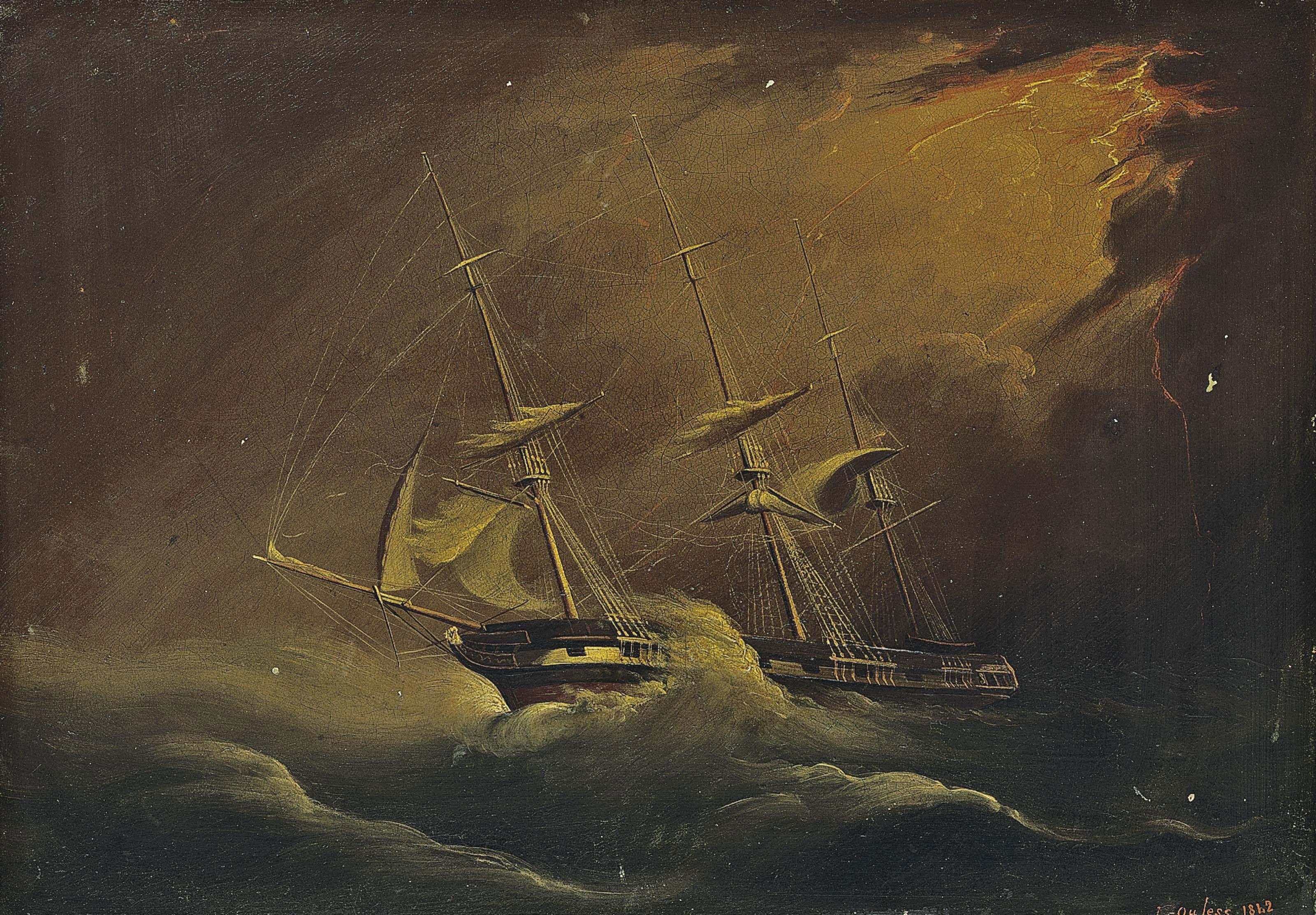 Philip John Ouless - A merchantman running before the gale