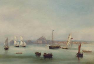 Philip John Ouless - Bonita crossing the line, ahead of Luline and L\'Hirondelle after a close-run three-hour race, on 21th August 1862, off St Helier, one of the first races of the newly formed Royal Channel Islands Yacht Club