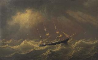 Philip John Ouless - Markwell of Jersey under reduced sail in heavy weather