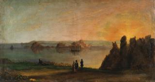 Philip John Ouless - St Helier, Jersey with Elizabeth Castle in the distance at sunset