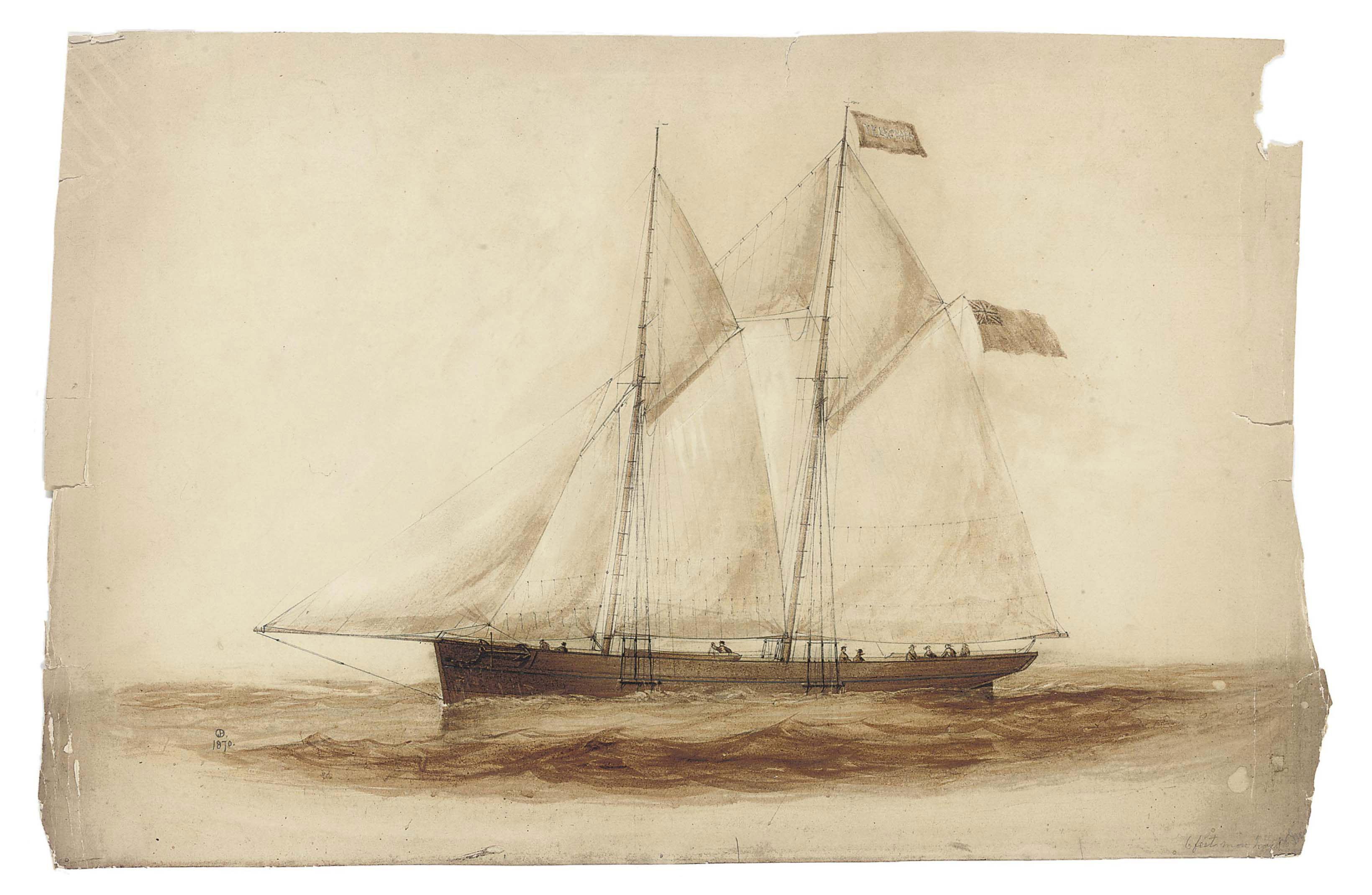 Philip John Ouless - Study of the topsail schooner Telegraph