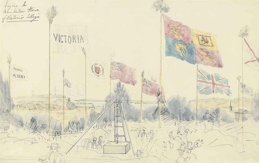 Philip John Ouless - The laying of the foundation-stone of Victoria College, Jersey, 24th May 1850 (illustrated); and Victoria College and grounds